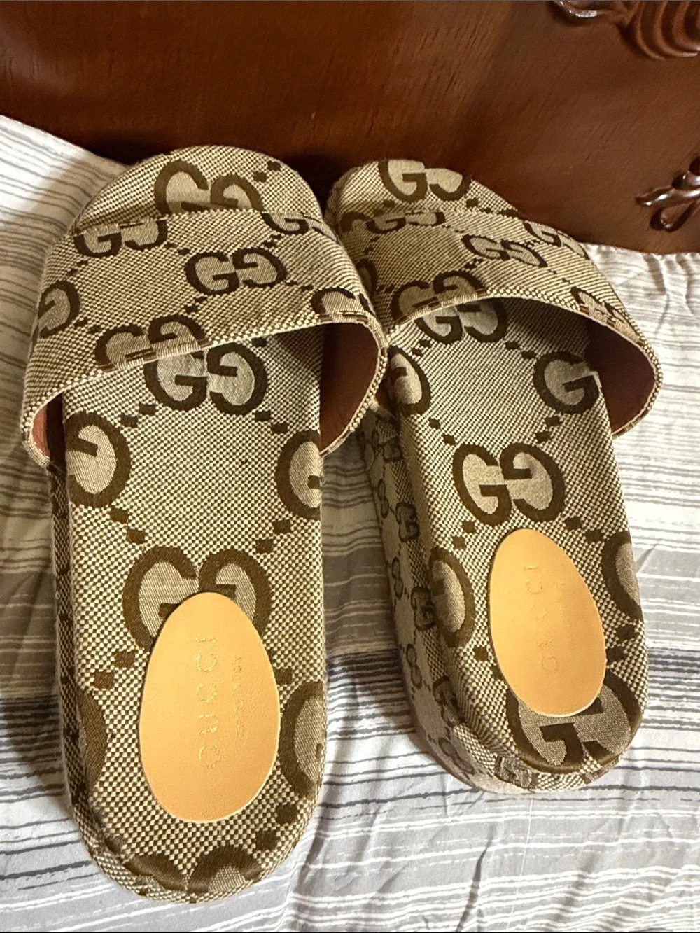 Gucci Brown & Beige GG Canvas Slide Sandals Platform Slidders size 44